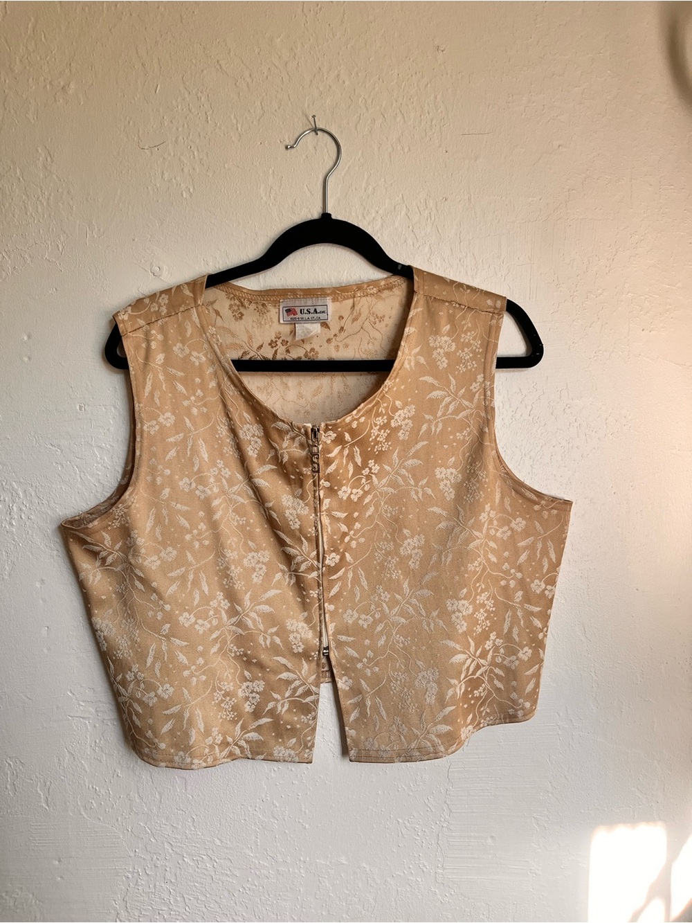 Vintage Floral Brocade Crop Top Vest Gold